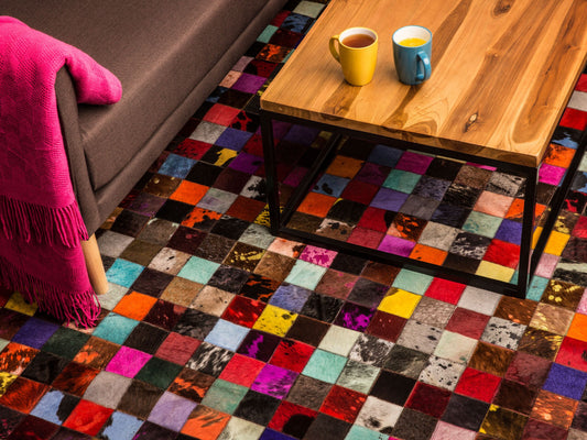 Teppich Kuhfell bunt 160 x 230 cm Patchwork Kurzflor ENNE