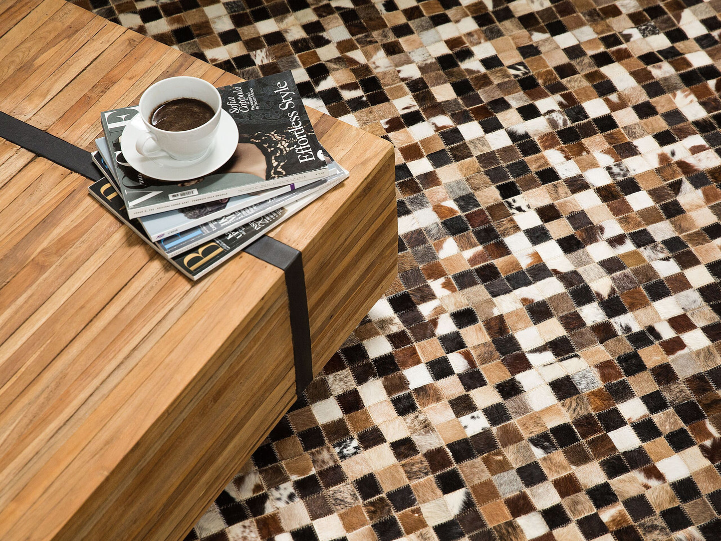 Teppich Kuhfell braun / beige 160 x 230 cm Patchwork Kurzflor KONYA