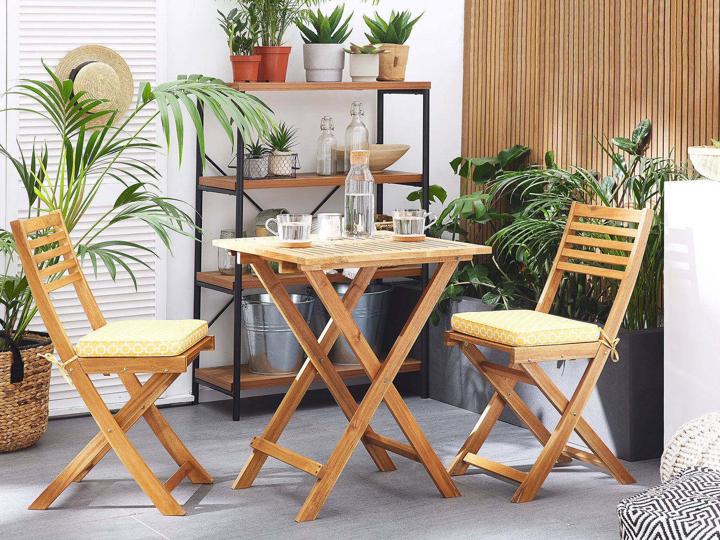 Bistro Set inkl. Kissen FIJI Holz Gelb
