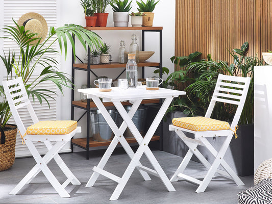 Bistro Set inkl. Kissen klappbar FIJI Holz Weiss