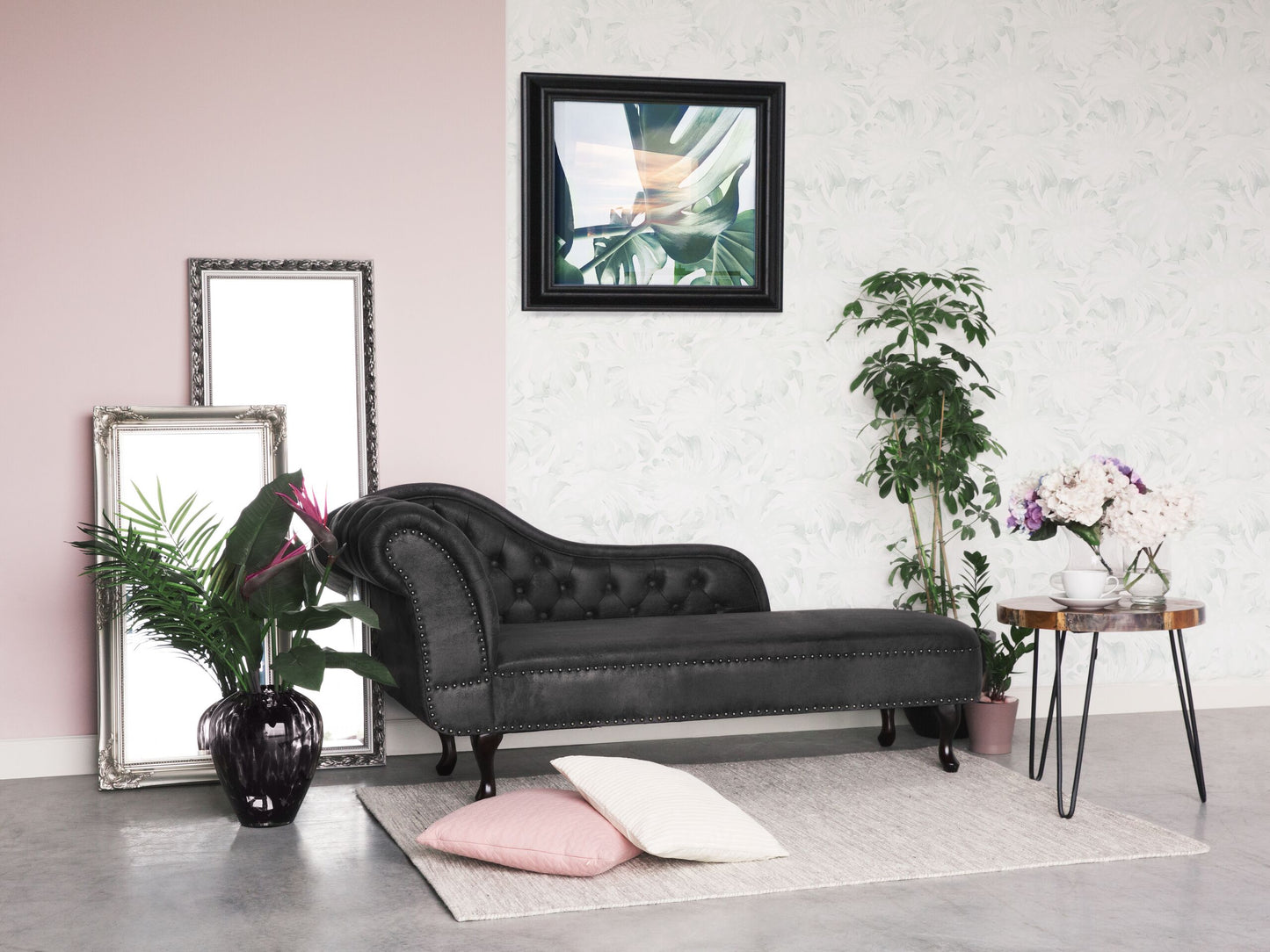 Chaiselongue Kunstwildleder dunkelgrau linksseitig NIMES