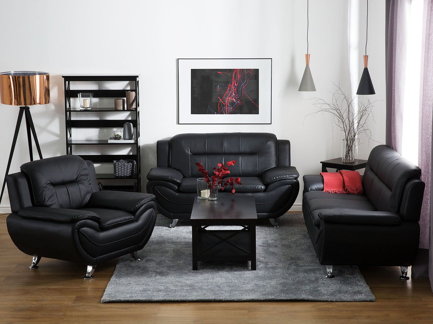 3-Sitzer Sofa Kunstleder schwarz LEIRA