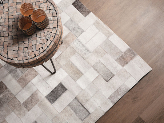 Teppich Leder grau-beige 160 x 230 cm Patchwork Kurzflor KORFEZ