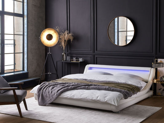 Bett Kunstleder weiss 180 x 200 cm  mit LED-Beleuchtung AVIGNON