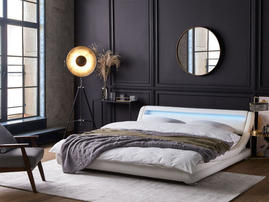 Bett Kunstleder weiss 160 x 200 cm mit LED-Beleuchtung AVIGNON