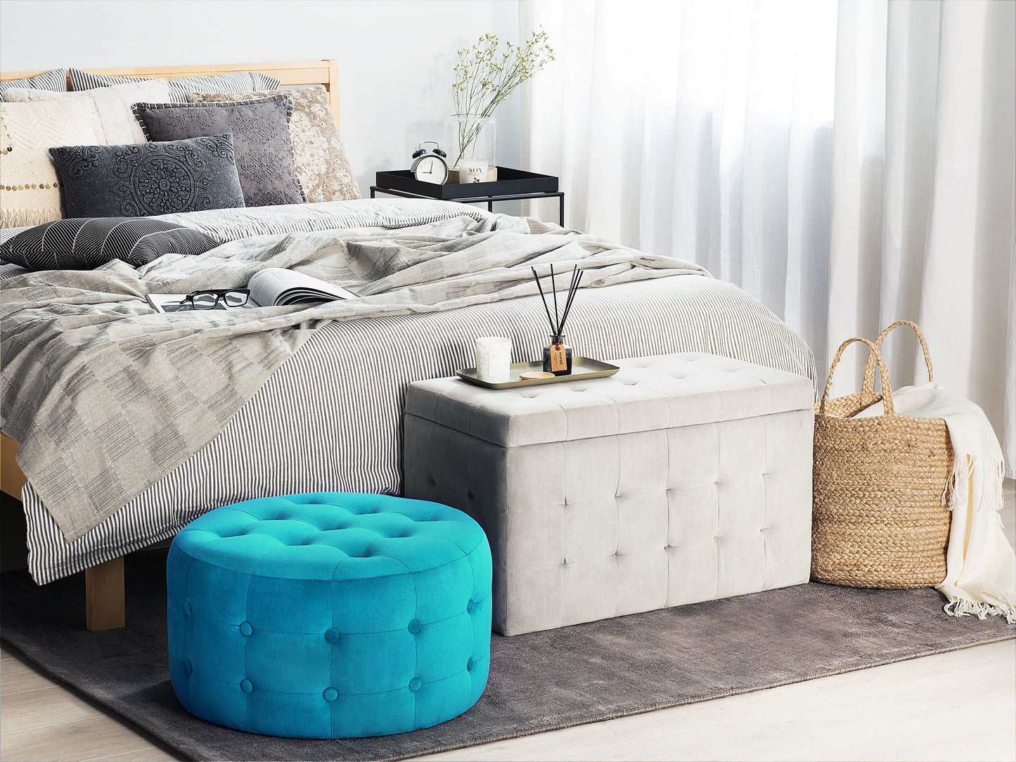 Pouf Samtstoff ⌀ 55 cm türkis TAMPA