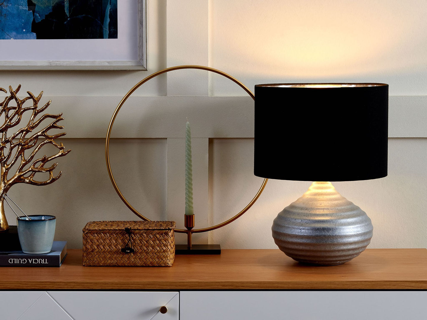 Tischleuchte KUBAN Keramik Silber