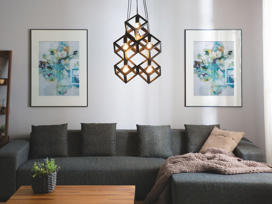 Hängelampe schwarz 6-flammig quadratisch CHRISOLA