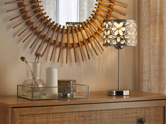 Tischlampe Nickel 58 cm Trommelform SAJO L