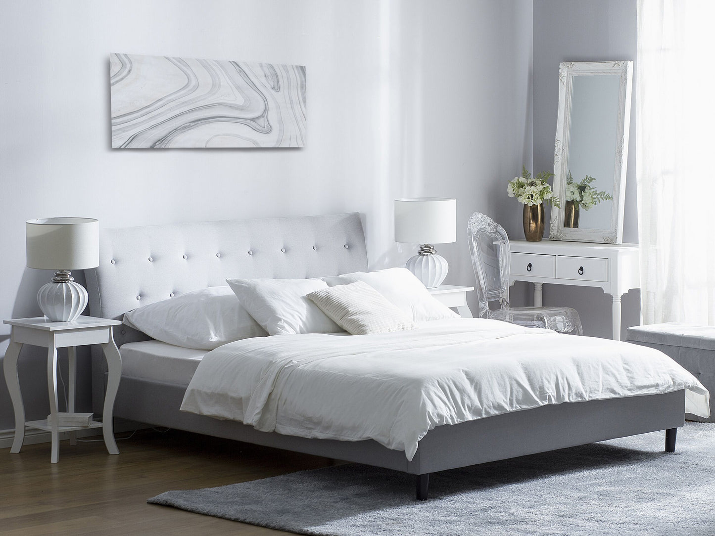 Bett mit Lattenrost Stoff SAVERNE 140 x 200 cm Hellgrau