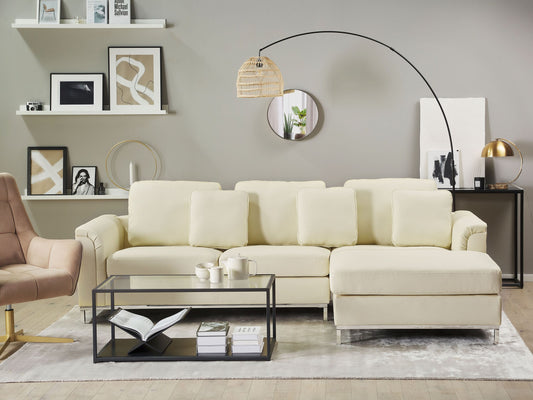 4-Sitzer Ecksofa Leder creme linksseitig OSLO