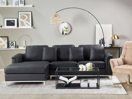 4-Sitzer Ecksofa Leder schwarz rechtsseitig OSLO