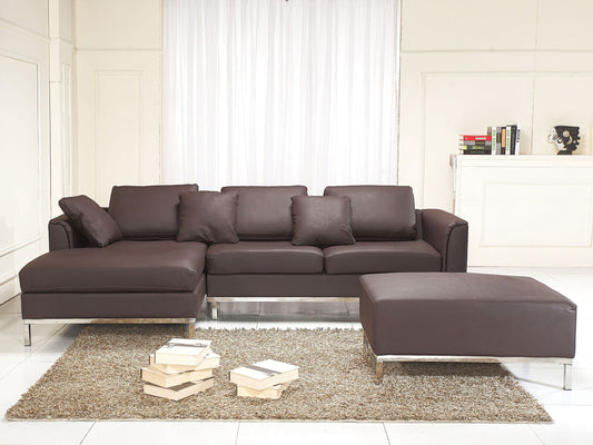 4-Sitzer Ecksofa Leder braun rechtsseitig OSLO