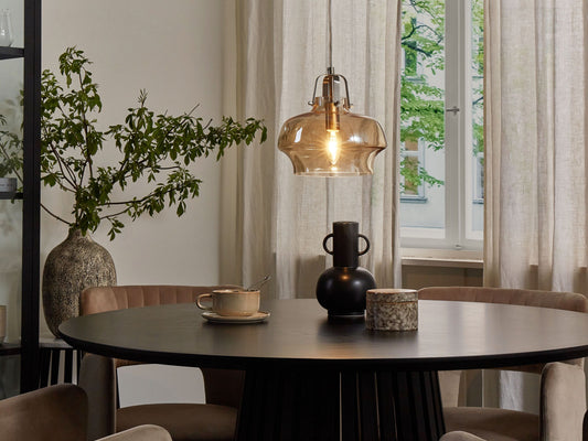 Hängelampe Glas goldgelb Glockenform WILTZ