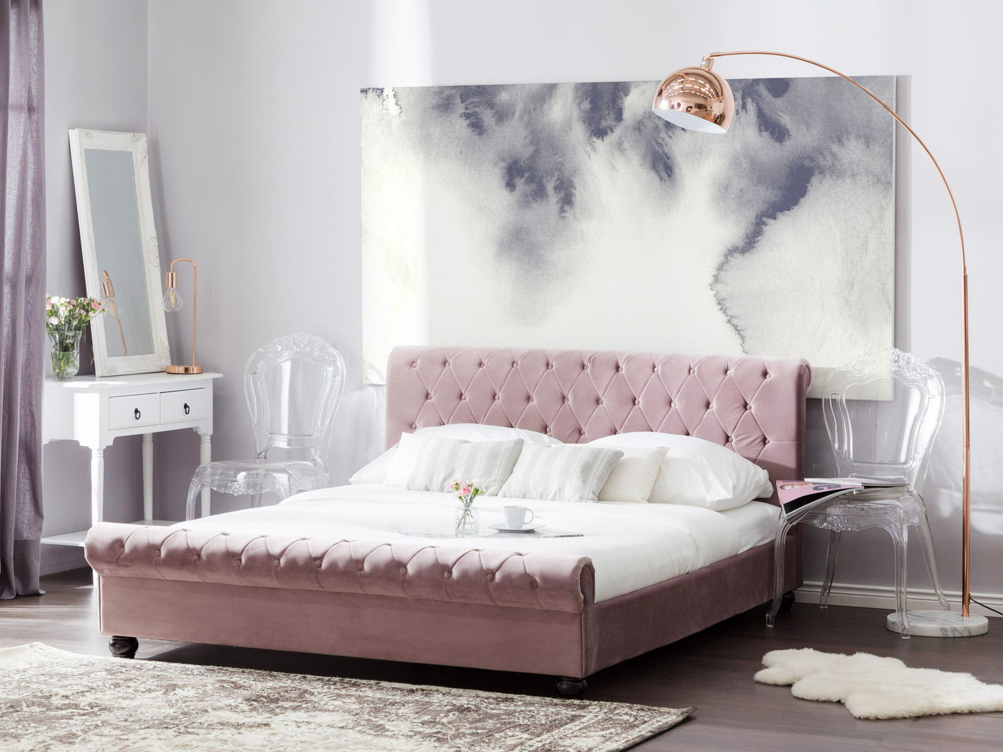 Bett mit Lattenrost Samtstoff AVALLON 180 x 200 cm Rosa