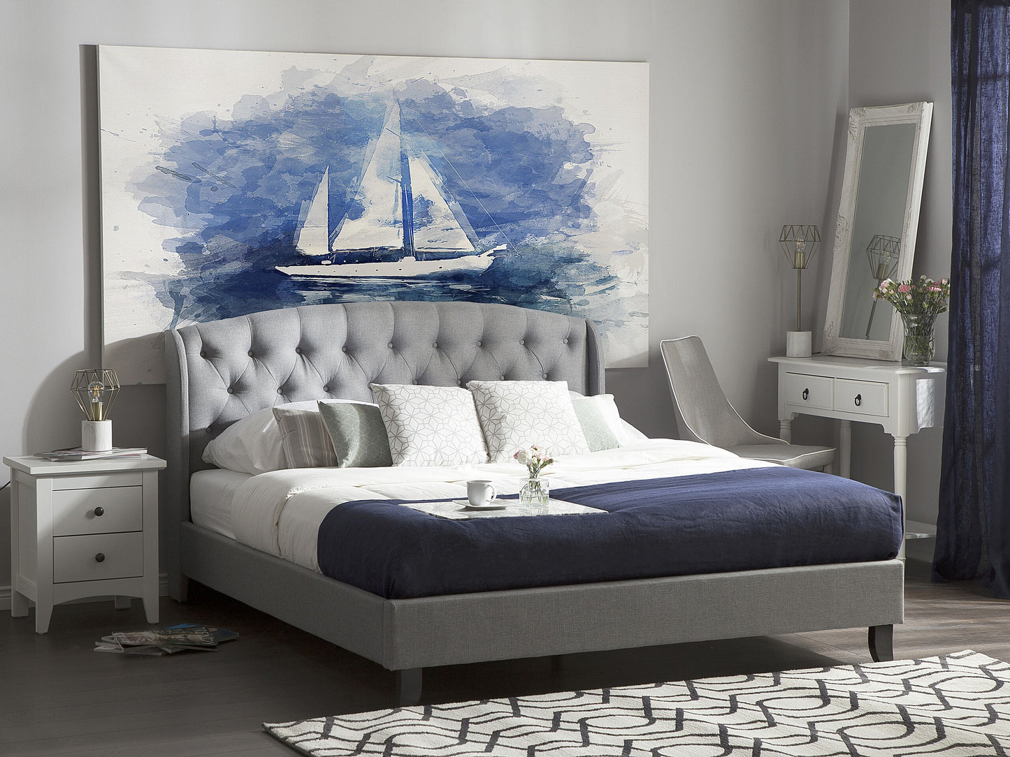 Bett mit Lattenrost Stoff BORDEAUX 140 x 200 cm Hellgrau