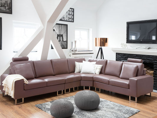 6-Sitzer Ecksofa Leder braun linksseitig STOCKHOLM