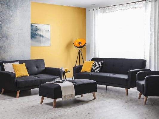 6-Sitzer Sofa Set schwarz verstellbar mit Ottomane FLORLI