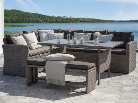 Lounge Set mit Tisch 8-Sitzer VITERBO inkl. Kissen Polyrattan Grau