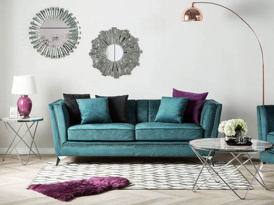 3-Sitzer Sofa Samtstoff blau-grün GAULA