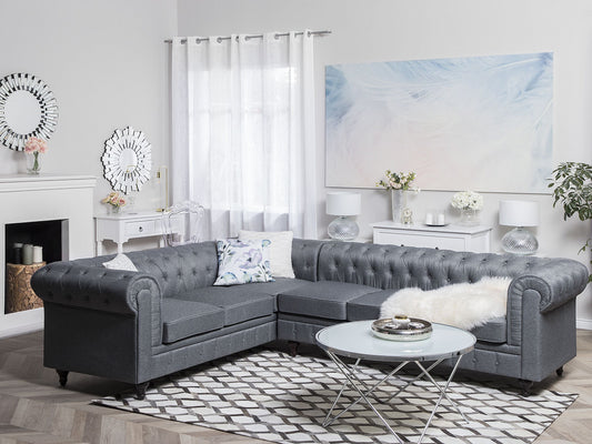 Ecksofa hellgrau rechtsseitig CHESTERFIELD