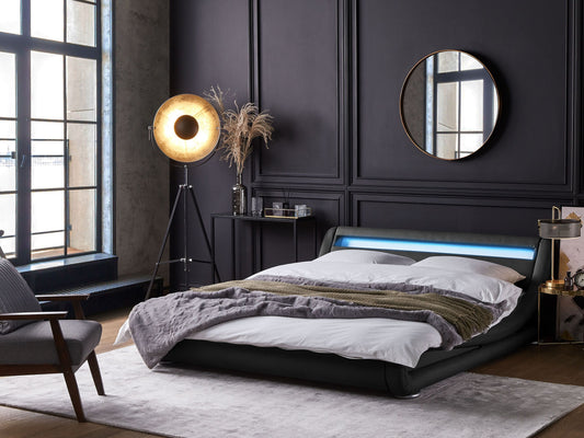 Bett Kunstleder schwarz 180 x 200 cm mit LED-Beleuchtung AVIGNON