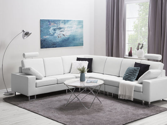 6-Sitzer Ecksofa Leder weiss rechtsseitig STOCKHOLM