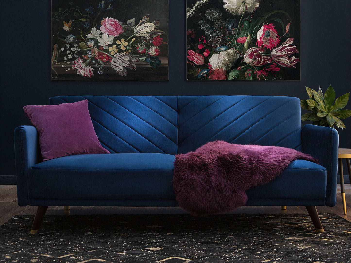 3-Sitzer Schlafsofa Samtstoff marineblau SENJA