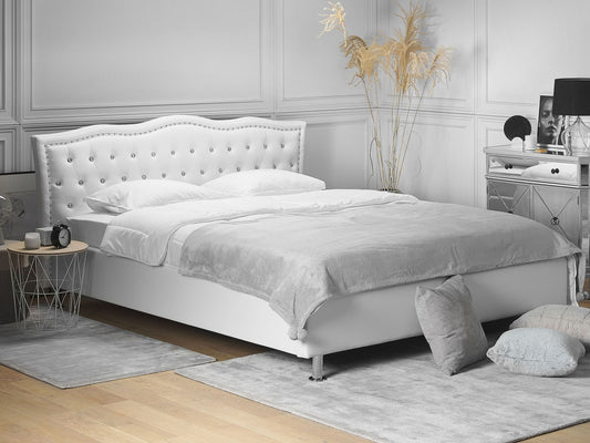 Bett mit Stauraum Kunstleder METZ 160 x 200 cm Weiss