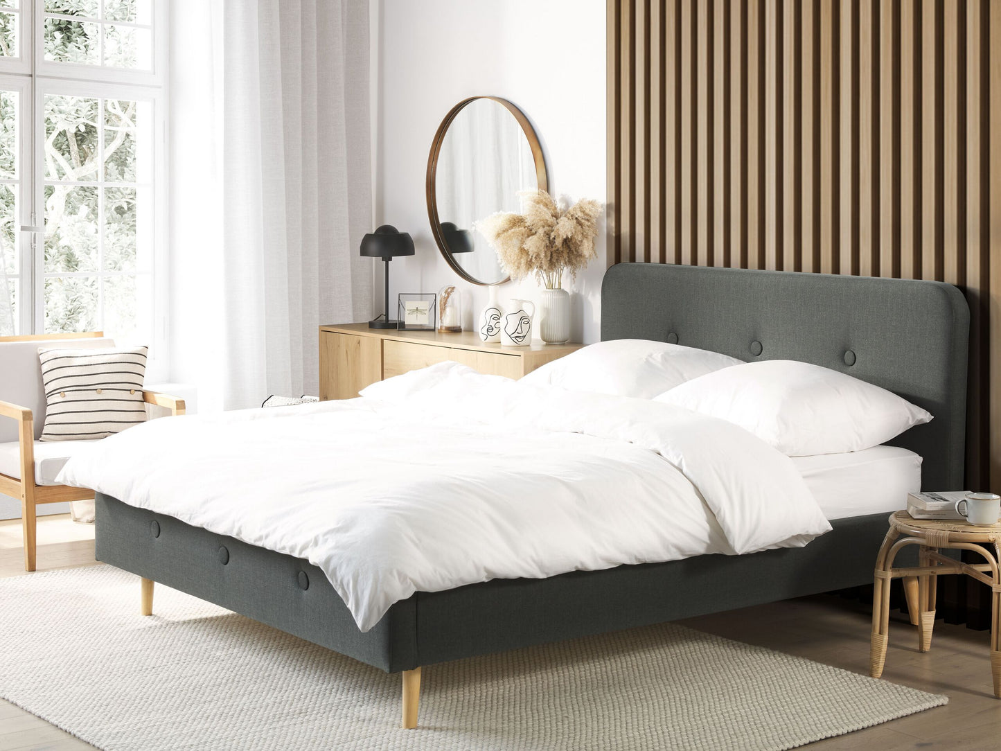 Bett mit Lattenrost Stoff RENNES 140 x 200 cm Dunkelgrau