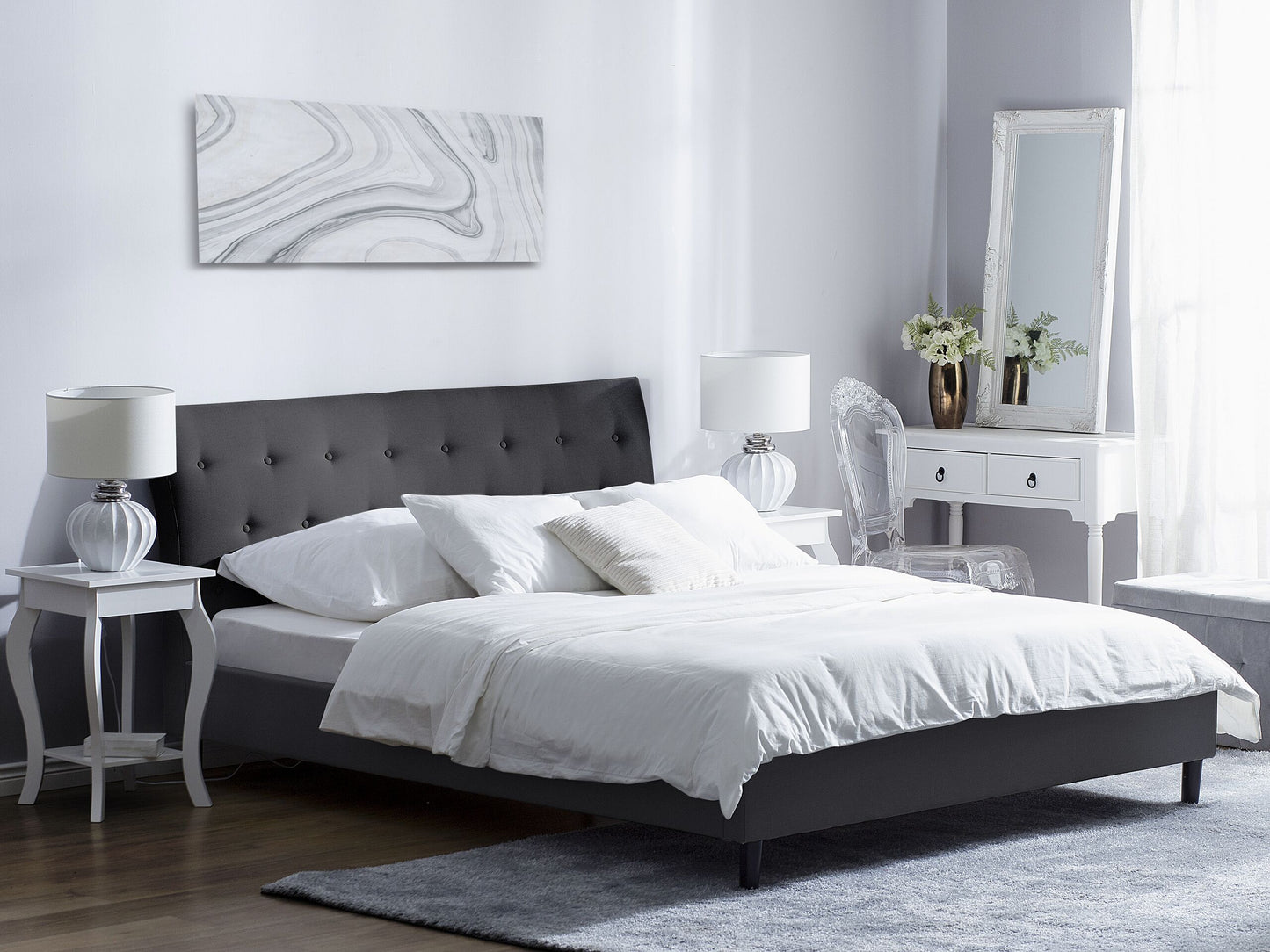 Bett mit Lattenrost Stoff SAVERNE 160 x 200 cm Dunkelgrau
