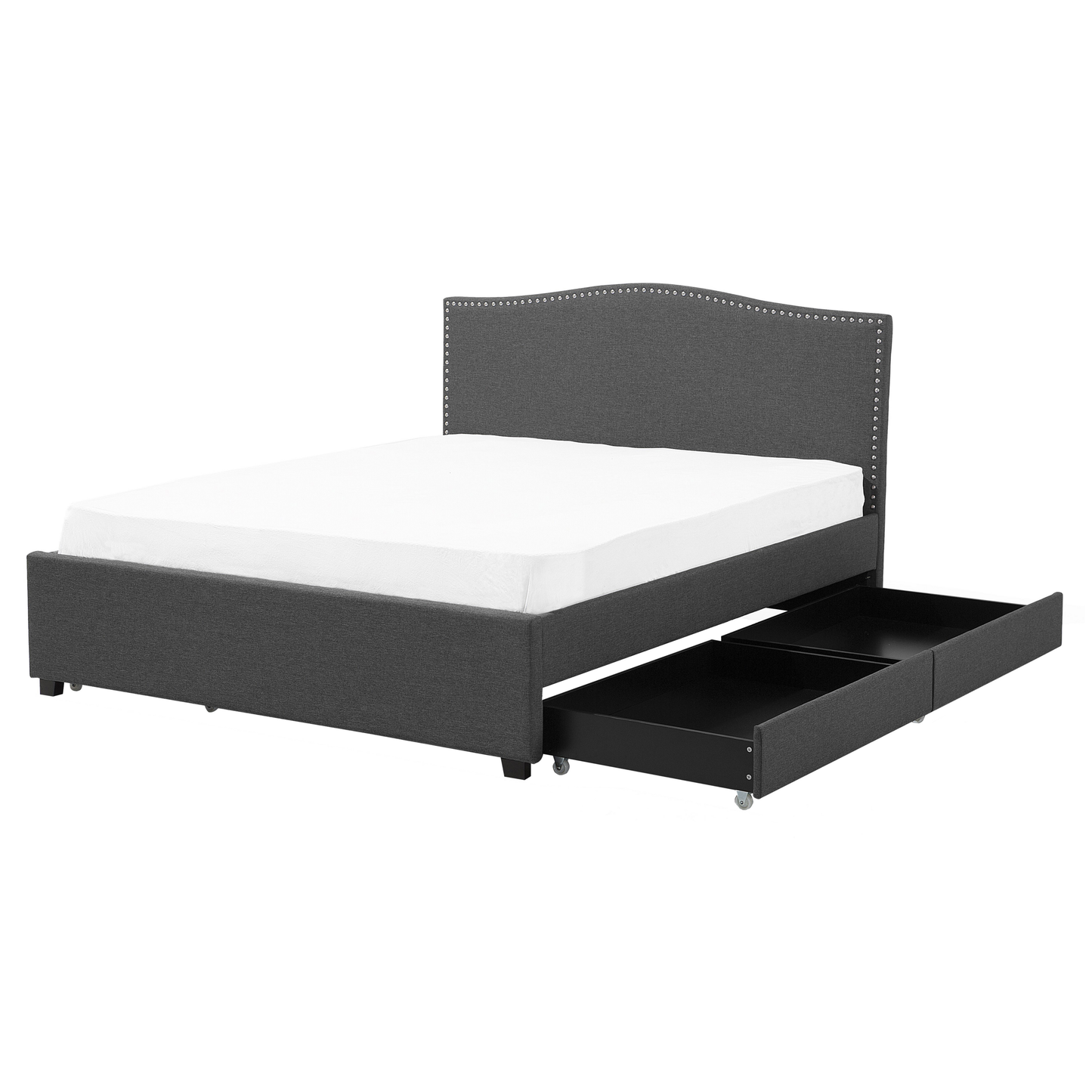 Bett mit Schubladen Stoff MONTPELLIER 160 x 200 cm Dunkelgrau