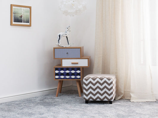 Pouf hellgrau-weiss 37 x 37 x 32 cm Zickzack-Muster KANSAS II
