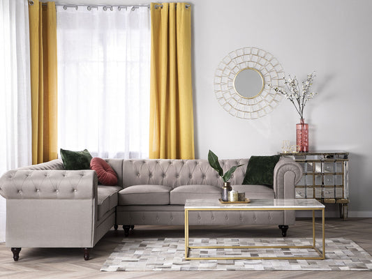Ecksofa Polsterbezug beige rechtsseitig CHESTERFIELD