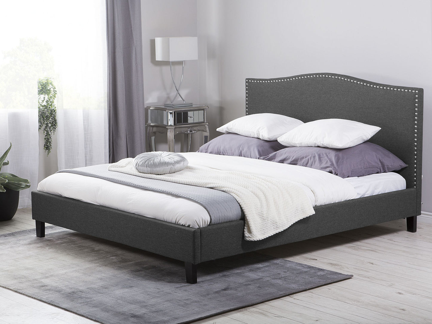 Bett mit Lattenrost Stoff MONTPELLIER 180 x 200 cm Dunkelgrau