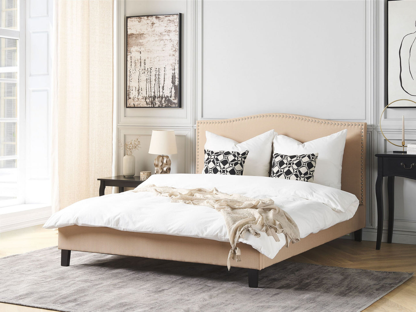 Bett mit Lattenrost Stoff MONTPELLIER 160 x 200 cm Beige