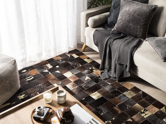 Teppich Kuhfell braun 200 x 300 cm Patchwork Kurzflor BANDIRMA