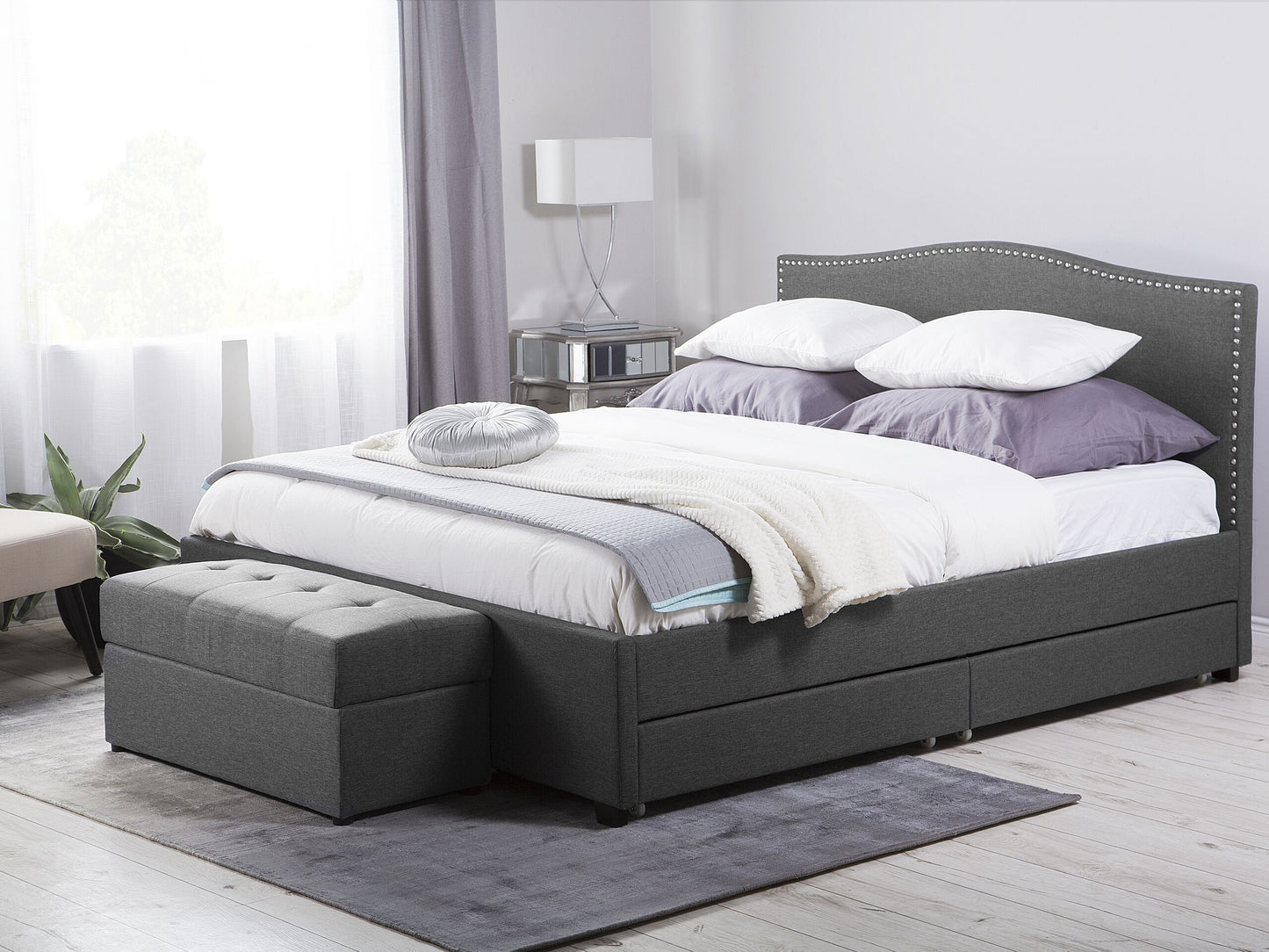 Bett mit Schubladen Stoff MONTPELLIER 160 x 200 cm Dunkelgrau