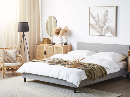 Bett mit Lattenrost Stoff FITOU 180 x 200 cm Hellgrau