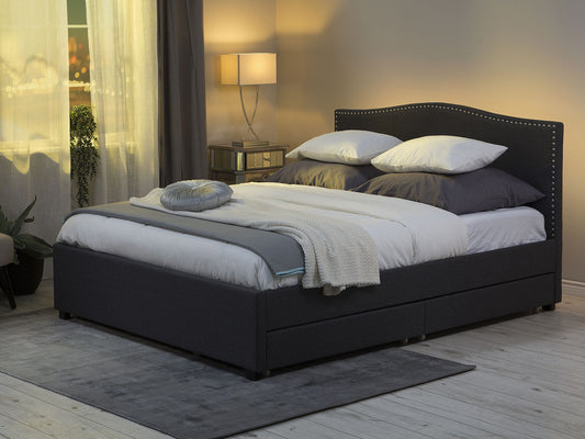 Bett mit Schubladen Stoff MONTPELLIER 180 x 200 cm LED Dunkelgrau