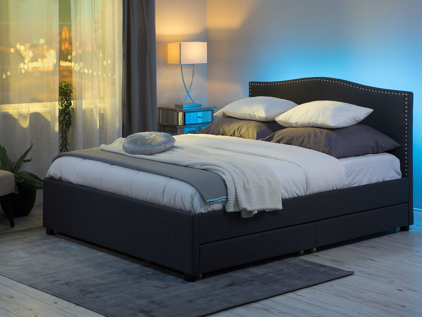 Bett mit Schubladen Stoff MONTPELLIER 180 x 200 cm LED Bunt