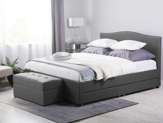Bett mit Schubladen Stoff MONTPELLIER 180 x 200 cm Dunkelgrau