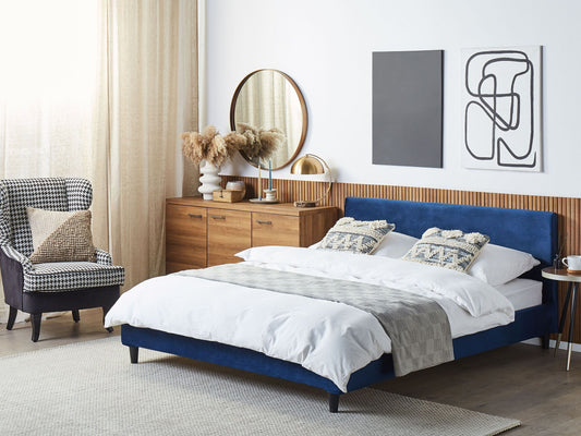 Bett mit Lattenrost Samtstoff FITOU 160 x 200 cm Dunkelblau