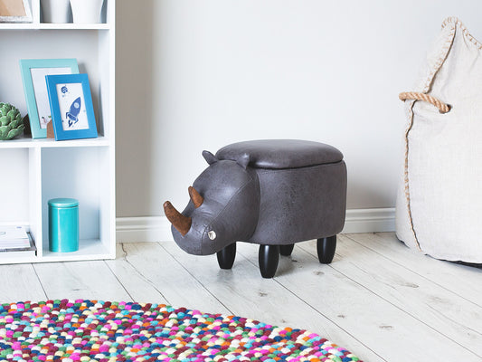 Tierhocker mit Stauraum Lederoptik dunkelgrau Nashornform RHINO