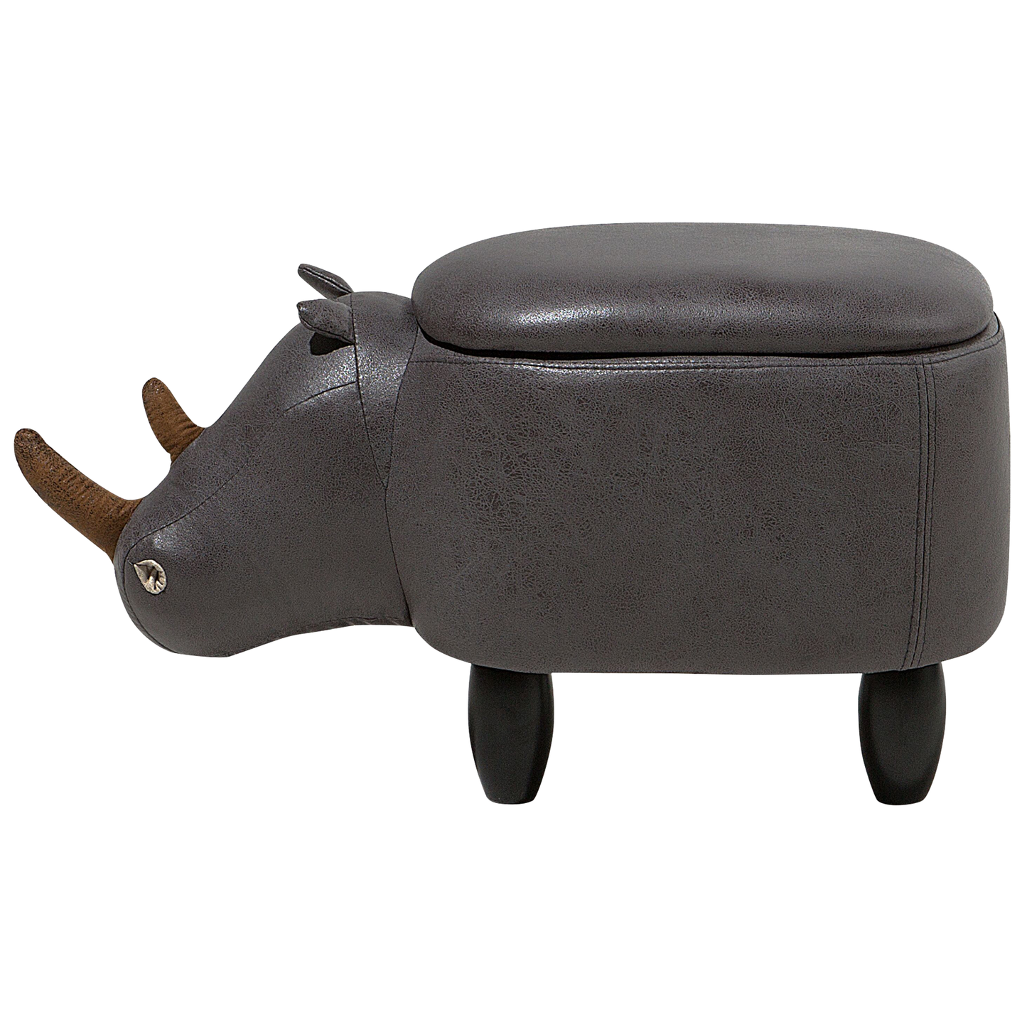 Tierhocker mit Stauraum Lederoptik dunkelgrau Nashornform RHINO