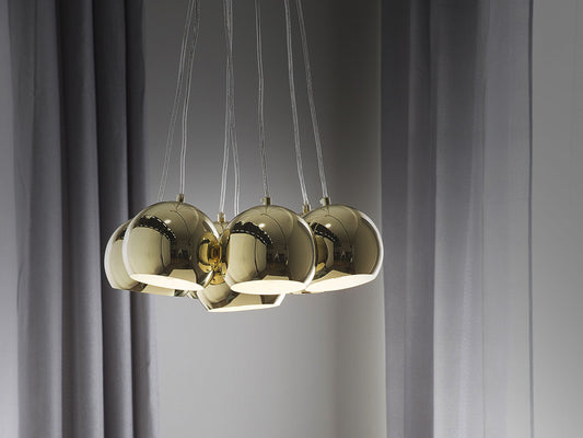 Hängelampe gold 7-flammig Kugelform OLZA