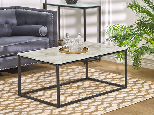 Couchtisch Marmor Optik beige / schwarz rechteckig 60 x 100 cm DELANO
