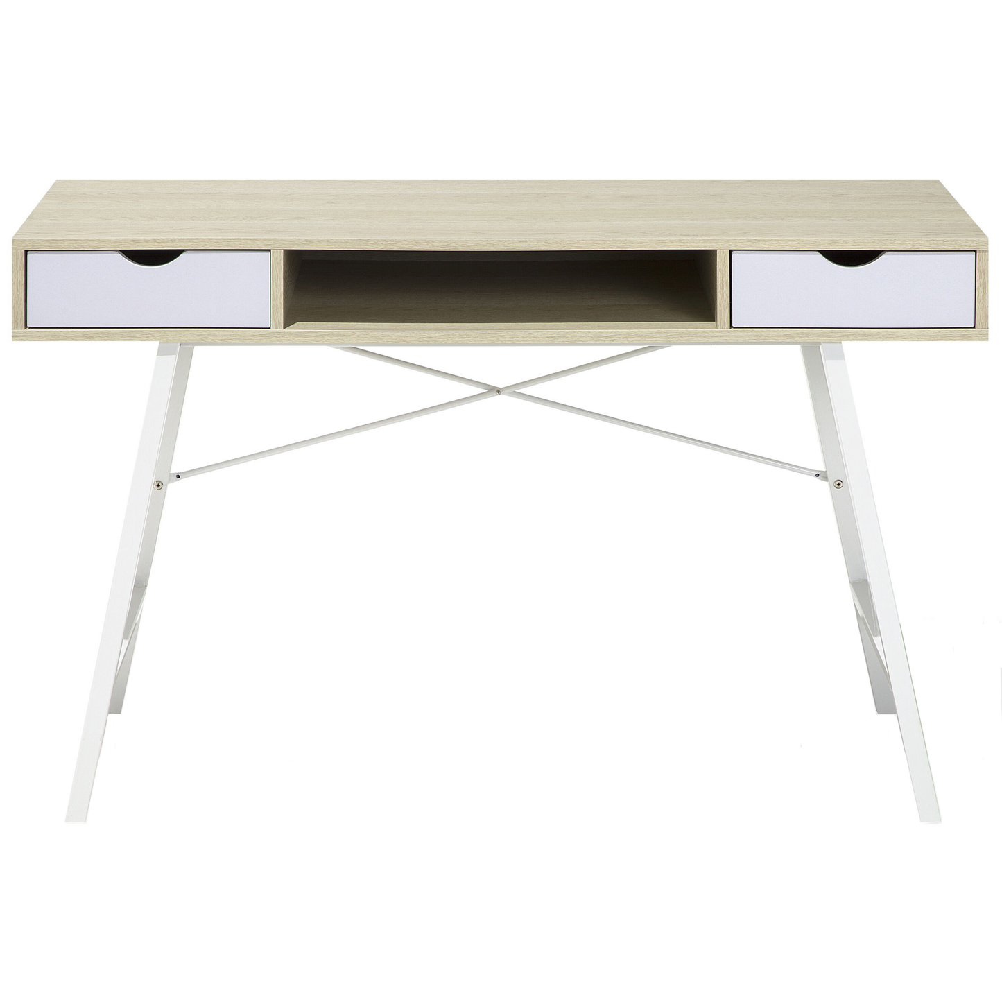 Schreibtisch heller Holzfarbton / weiss 120 x 48 cm 2 Schubladen CLARITA