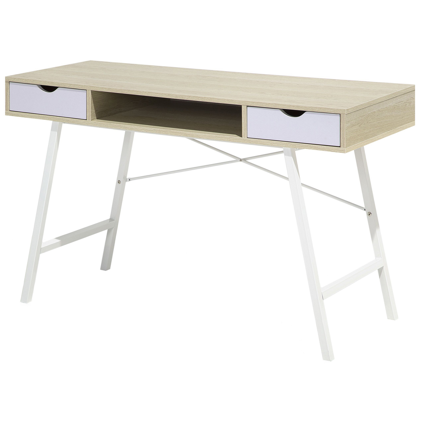 Schreibtisch heller Holzfarbton / weiss 120 x 48 cm 2 Schubladen CLARITA