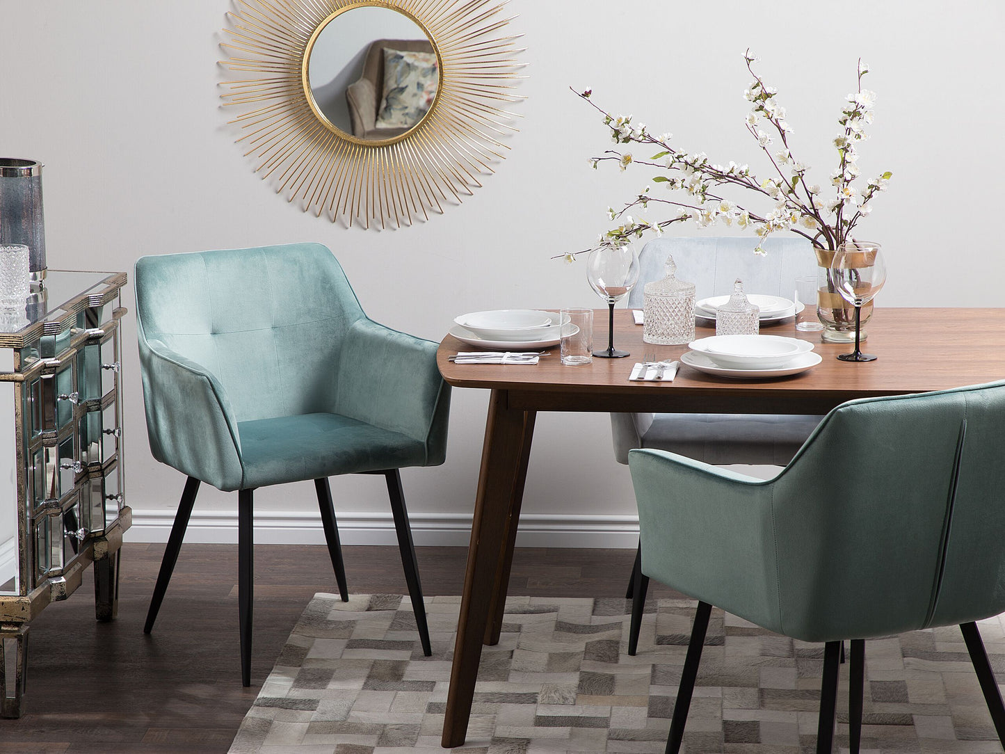 Esszimmerstuhl 2er Set JASMIN Samtstoff Mintgrün